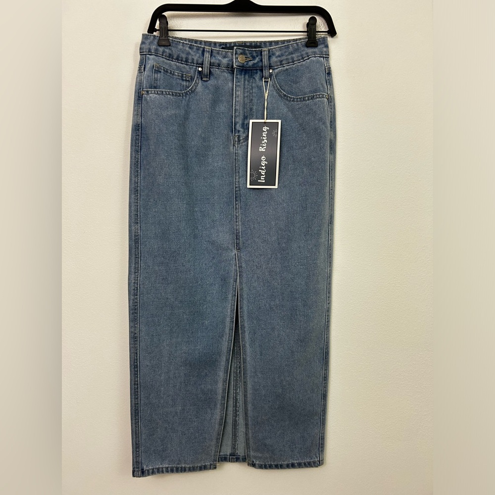 NWT Indigo Rising Denim Maxi Skirt Size S Blue Y2K‎